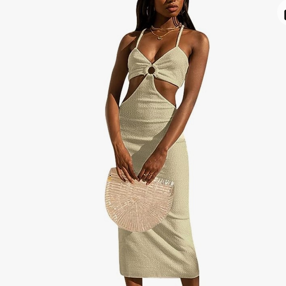 Cutout beige midi dress